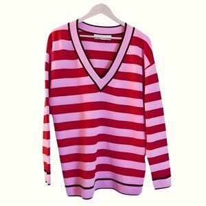 HP🔥Striped Visions: Petite Splendor of Diane Von Furstenberg's V-Neck‎ Pullover